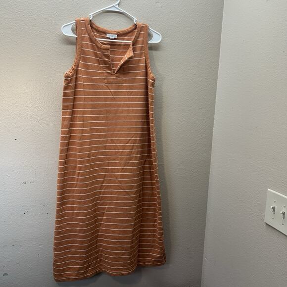 J. Jill Cotton Shift Dress Sz S Orange Striped Beach Coastal Relaxed Midi - Picture 1 of 6